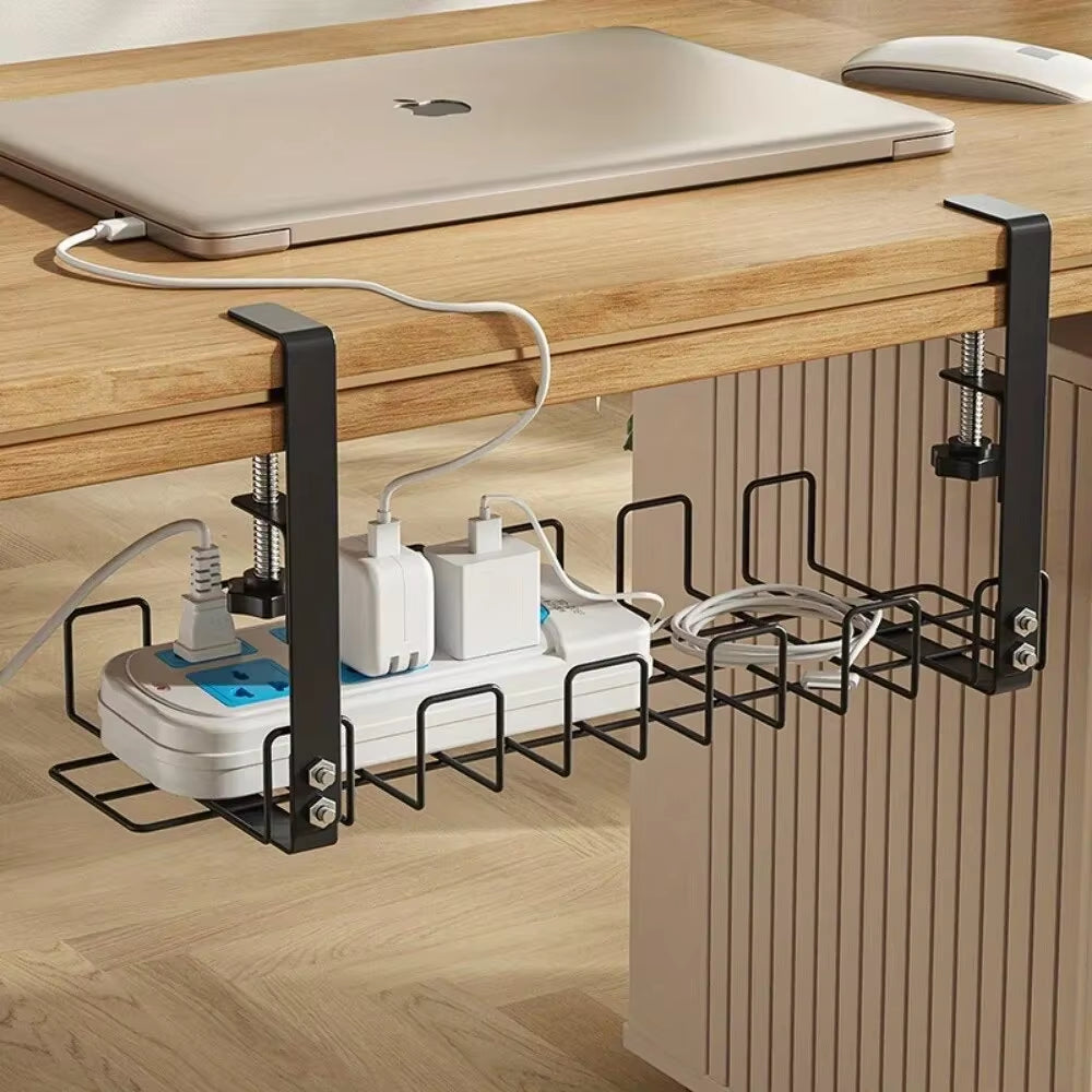 Under Table Storage Rack Metal Cable Management Tray Home Office Desk Wire Organizer No Punching Kitchen Storage Accessories